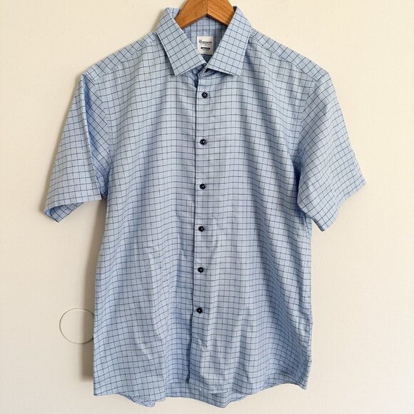 CAMICISSIMA Milano Mens Dress Shirt Short Sleeves Slim Cotton Blue Check Size 42 - Picture 11 of 11
